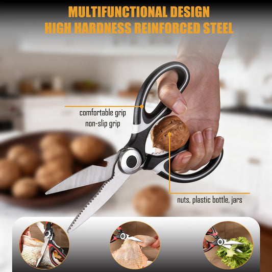 2 Pack Heavy Duty Kitchen Scissors | Stainless Steel Kitchen Shears for Meat, Chicken & Seafood | Dishwasher Safe Multi-Purpose Cooking Scissors