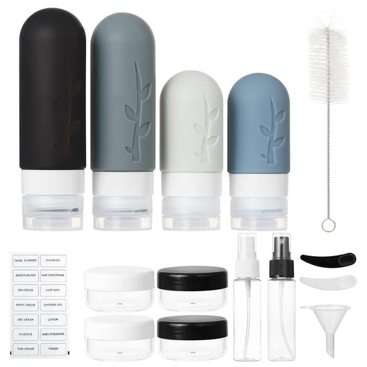 18 Pack TSA Approved Travel Bottles | Leak Proof Silicone Toiletry Containers for Shampoo, Conditioner & Liquids
