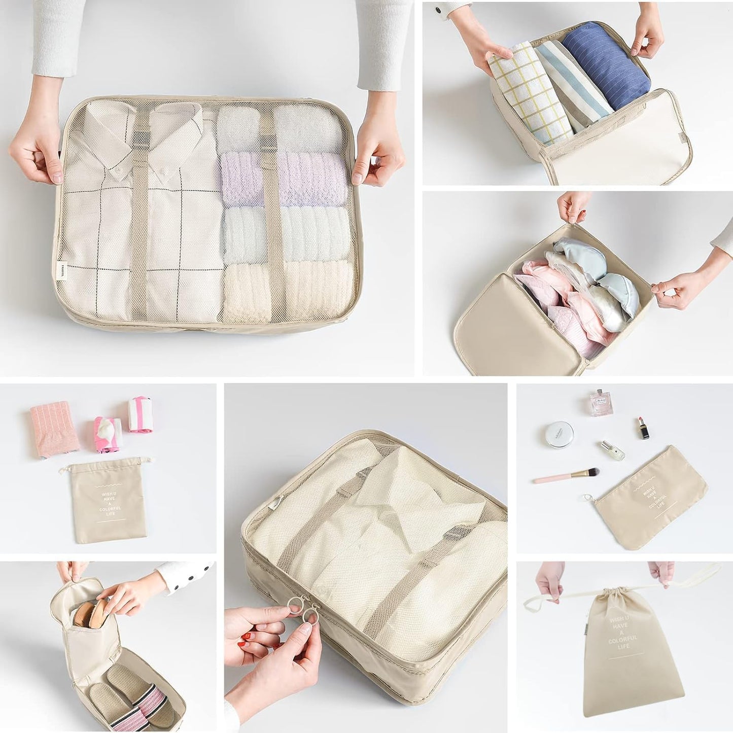 8PCS Packing Cubes Set for Travel | Luggage Organizer Bags with Shoe, Toiletry & Laundry Bags