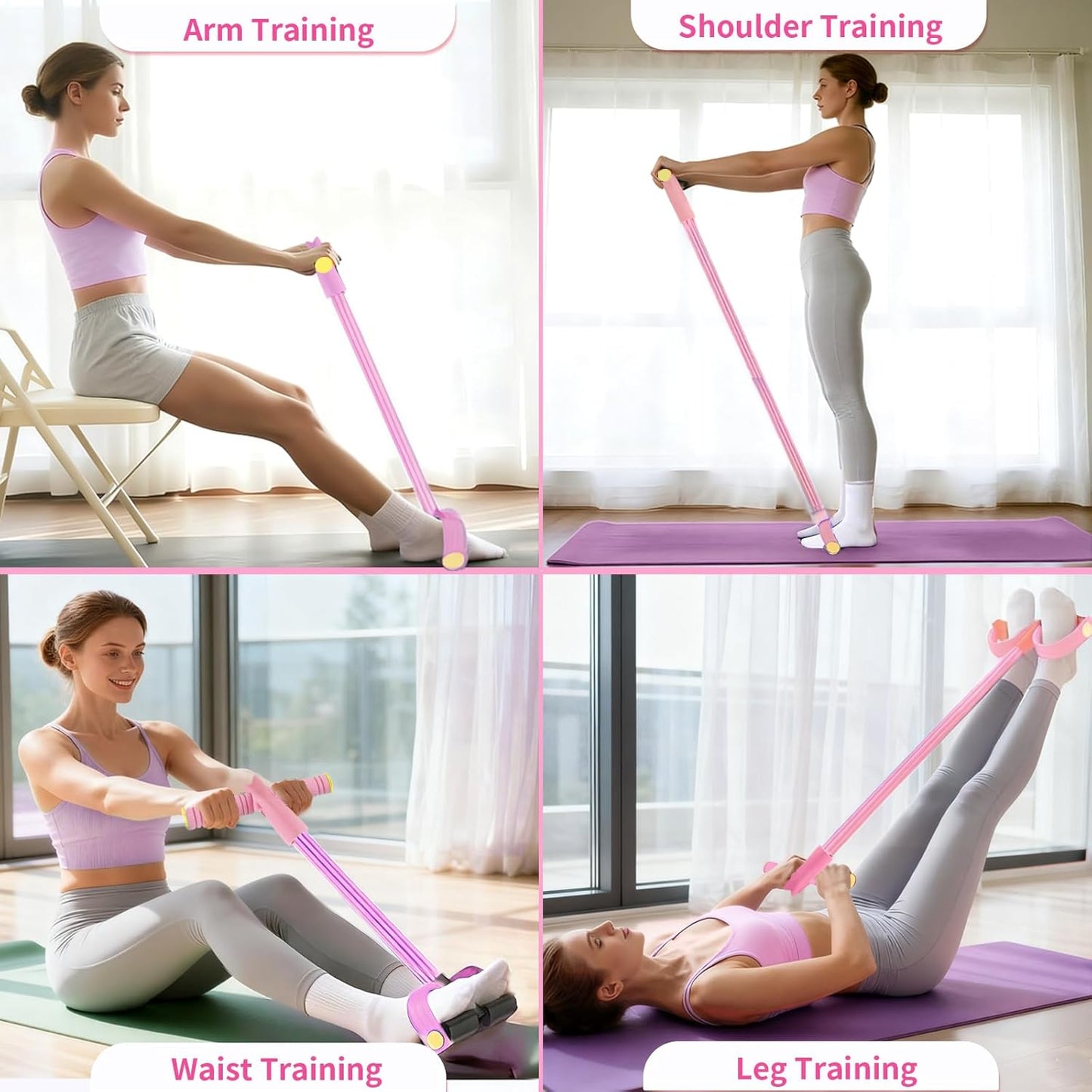 6 Tube Resistance Bands with Pedal & Handles | Full Body Workout Exercise Bands for Abs, Arms, Legs & Waist