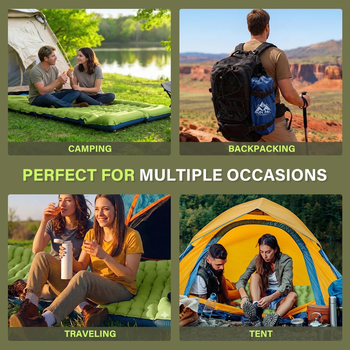 Ultralight Camping Sleeping Pad with Pillow & Foot Pump | Compact Inflatable Camping Mat for Backpacking, Hiking & Travel