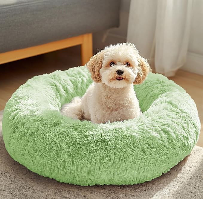 Calming Donut Dog Bed 23" | Anti-Anxiety Fluffy Pet Bed for Small & Medium Dogs and Cats