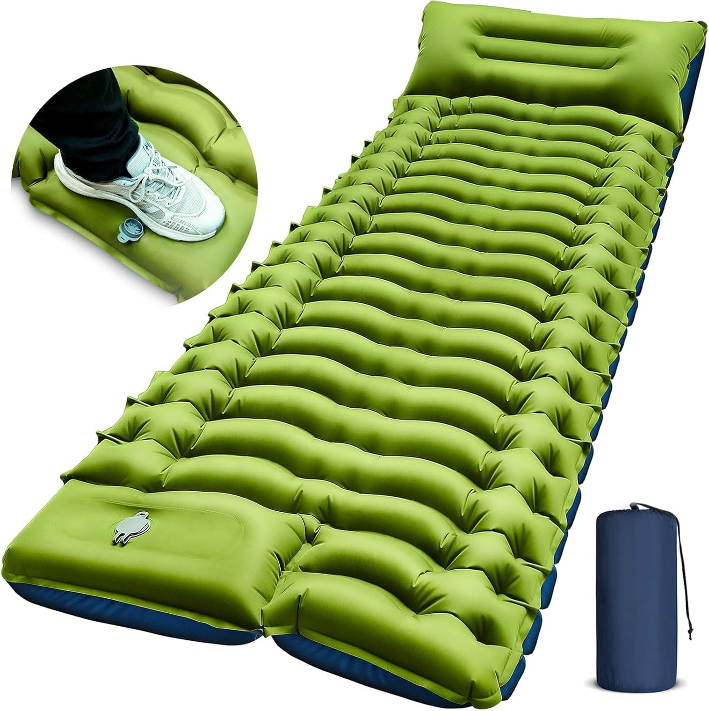 Ultralight Camping Sleeping Pad with Pillow & Foot Pump | Compact Inflatable Camping Mat for Backpacking, Hiking & Travel