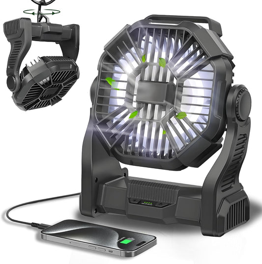 Portable Rechargeable Fan 25400mAh | Cordless Battery Powered Fan with LED Lantern, USB-C Camping Fan for Travel, Bedroom, Office & Outdoor Use
