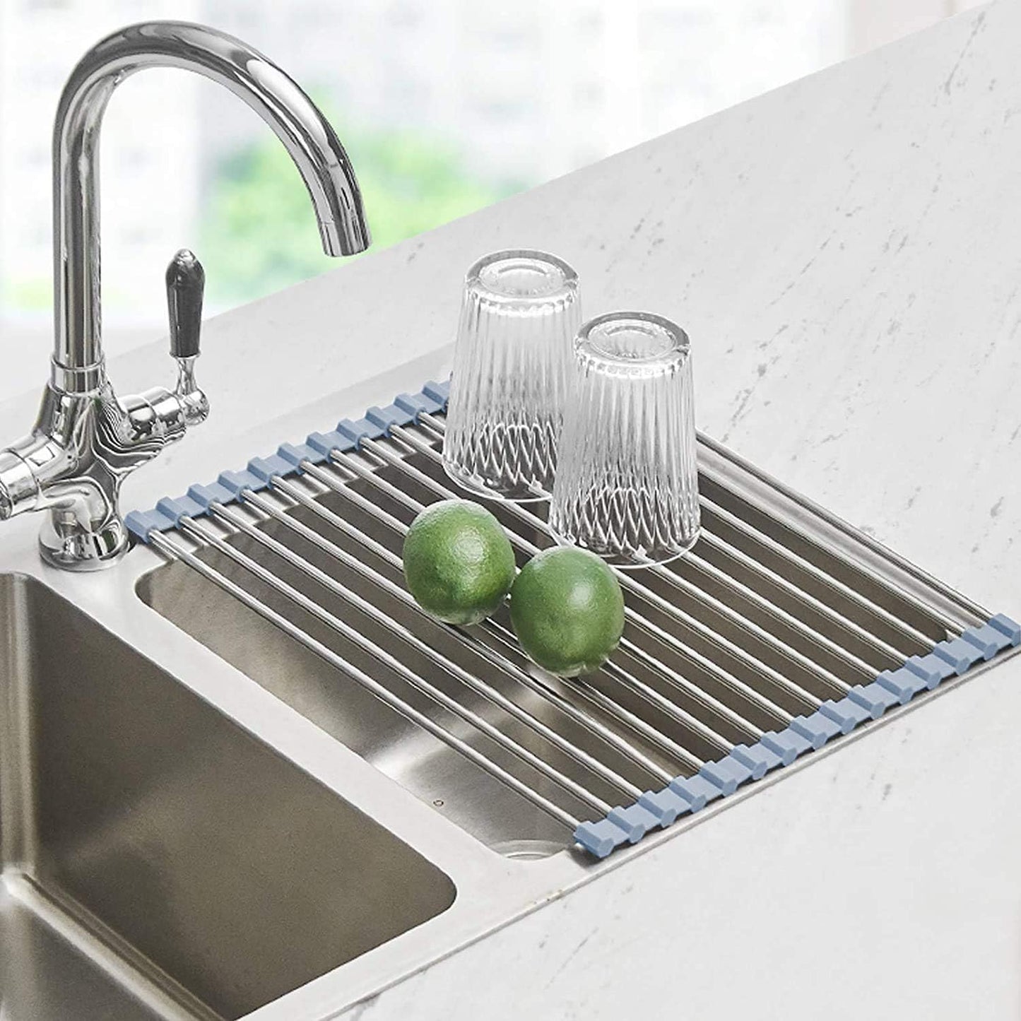 Roll Up Dish Drying Rack Over Sink | Foldable Stainless Steel Dish Drainer for Kitchen Sink Counter Storage