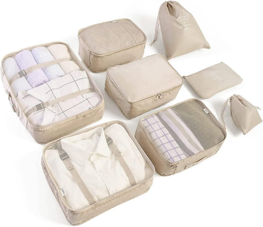 8PCS Packing Cubes Set for Travel | Luggage Organizer Bags with Shoe, Toiletry & Laundry Bags