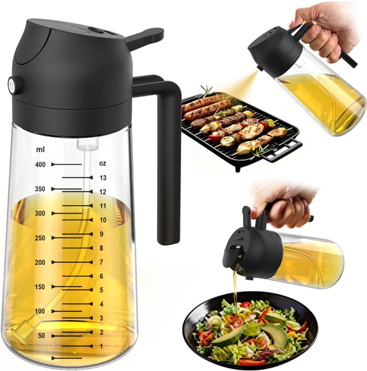 16oz Glass Olive Oil Sprayer & Dispenser 2-in-1 | Oil Spray Bottle for Air Fryer, Cooking, Salad & BBQ | Kitchen Gadget