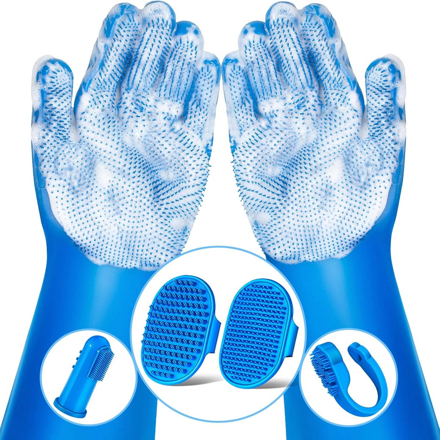 6PCS Pet Grooming Kit for Dogs & Cats | Dog Bath Brush & Grooming Gloves | Pet Washing & Shedding Tool Set