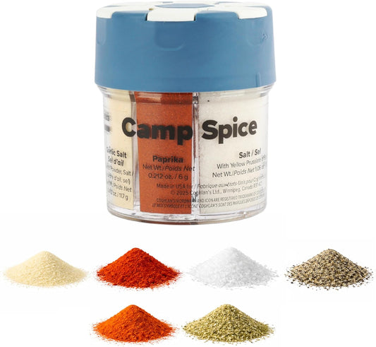6-in-1 Spice Shaker | Portable Seasoning Container for Camping, Travel, BBQ & Kitchen Cooking