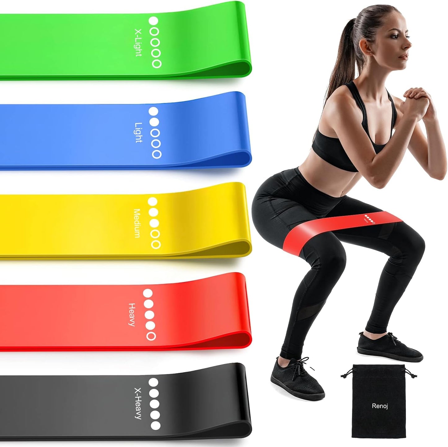 Resistance Bands Set 5 Pack | Exercise Bands for Strength Training, Pilates, Yoga & Home Workouts | Leg, Glute & Arm Fitness Kit