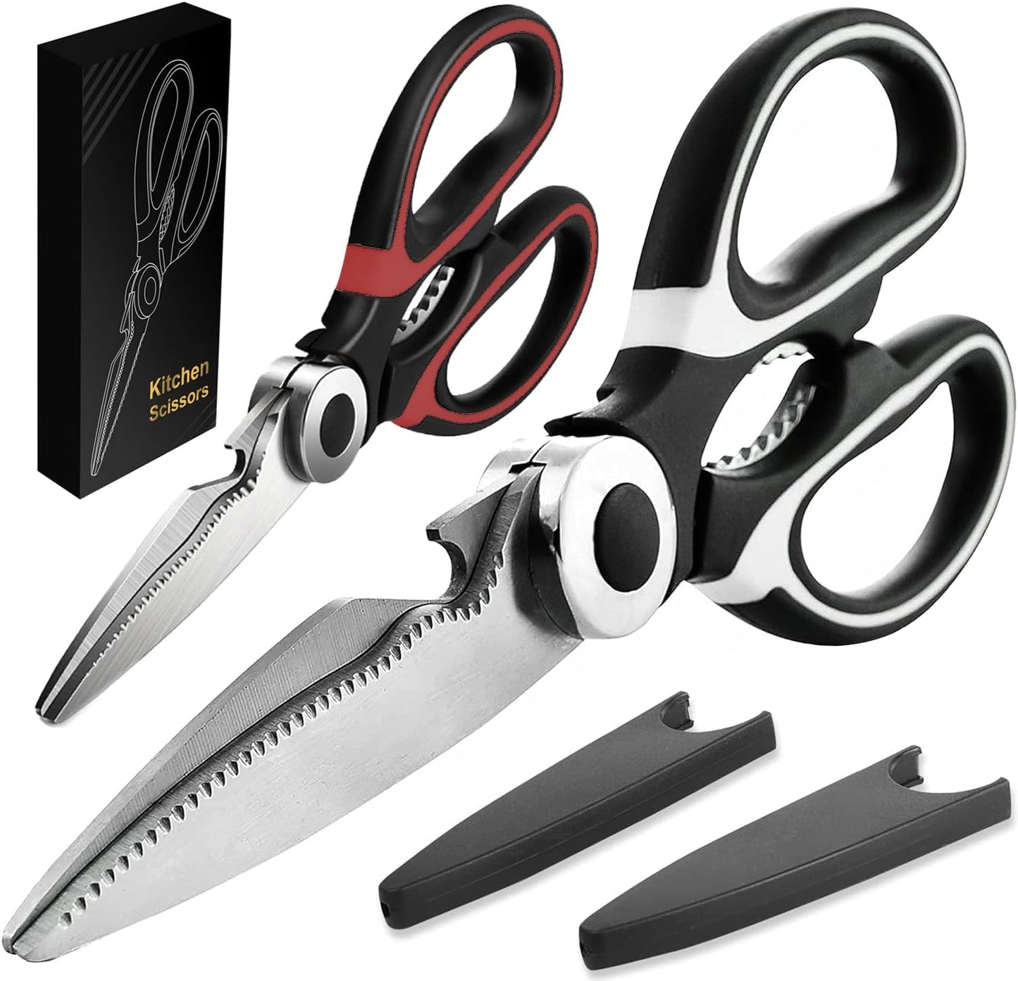 2 Pack Heavy Duty Kitchen Scissors | Stainless Steel Kitchen Shears for Meat, Chicken & Seafood | Dishwasher Safe Multi-Purpose Cooking Scissors