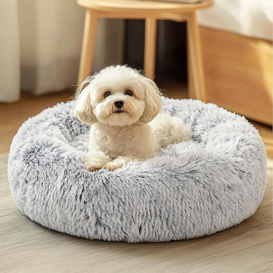 Calming Donut Dog Bed 23" | Anti-Anxiety Fluffy Pet Bed for Small & Medium Dogs and Cats