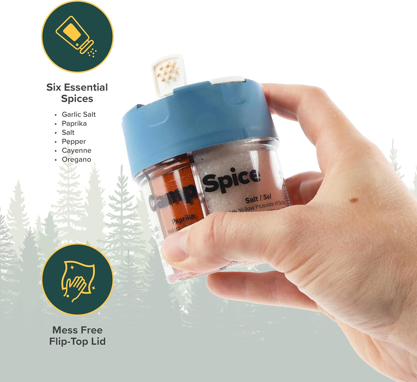 6-in-1 Spice Shaker | Portable Seasoning Container for Camping, Travel, BBQ & Kitchen Cooking