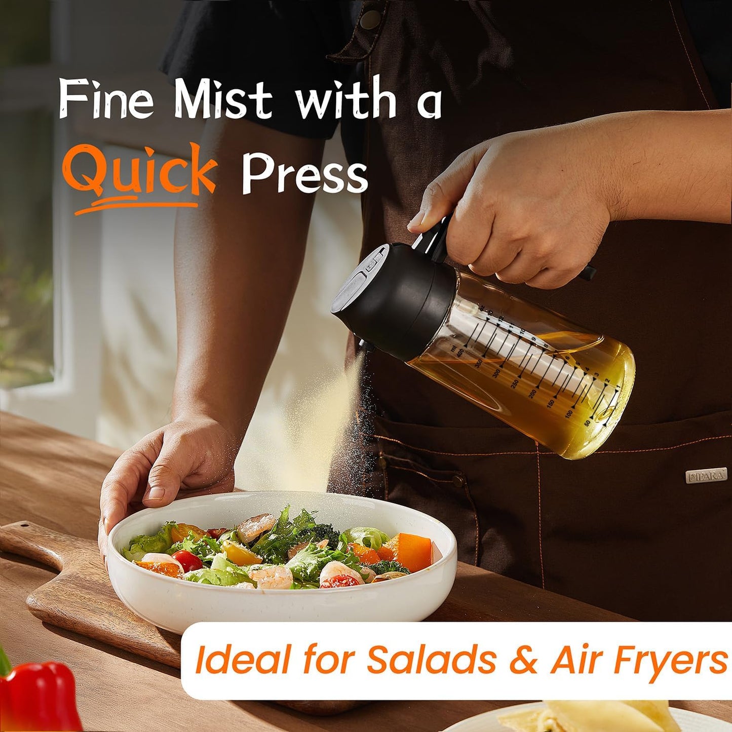 16oz Glass Olive Oil Sprayer & Dispenser 2-in-1 | Oil Spray Bottle for Air Fryer, Cooking, Salad & BBQ | Kitchen Gadget