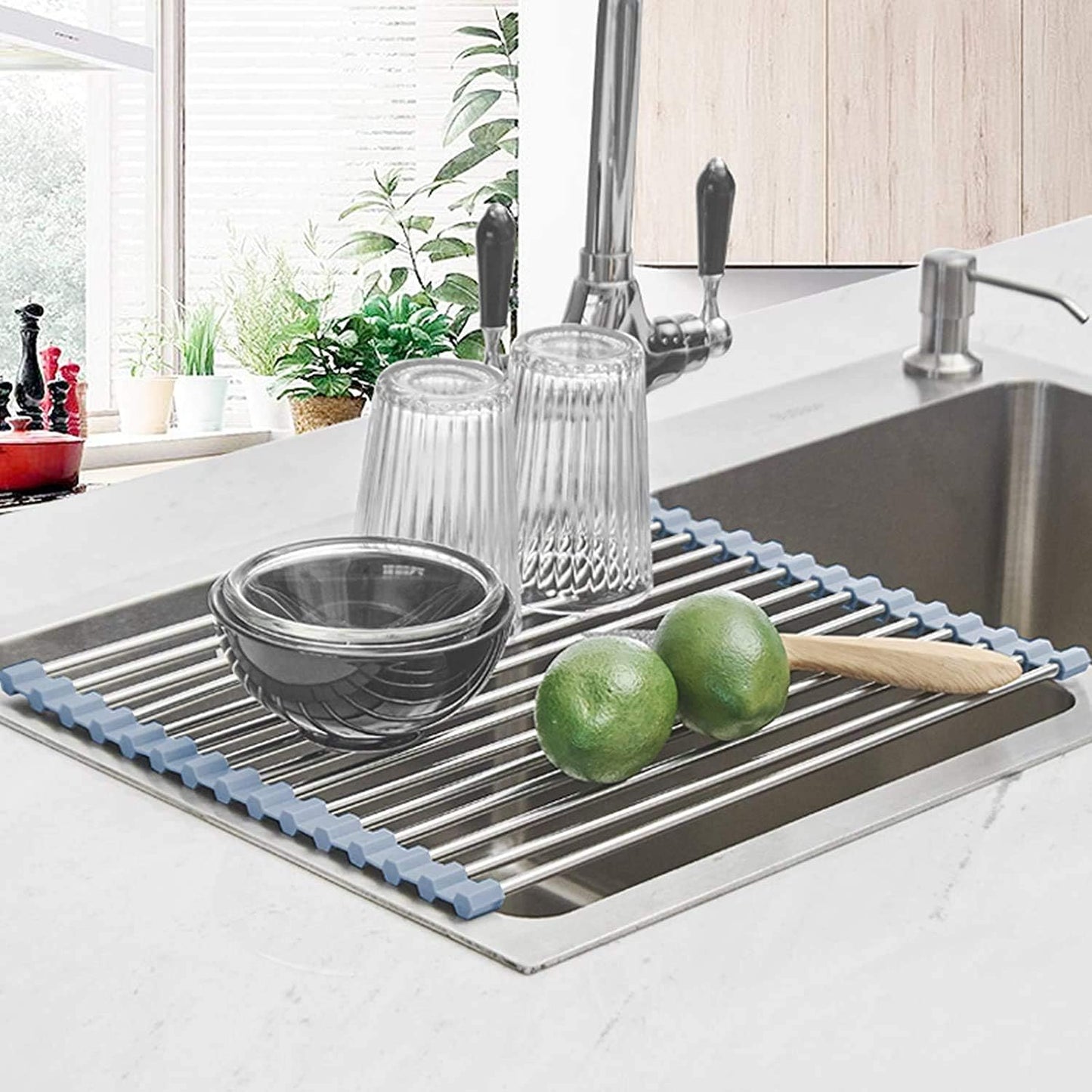 Roll Up Dish Drying Rack Over Sink | Foldable Stainless Steel Dish Drainer for Kitchen Sink Counter Storage