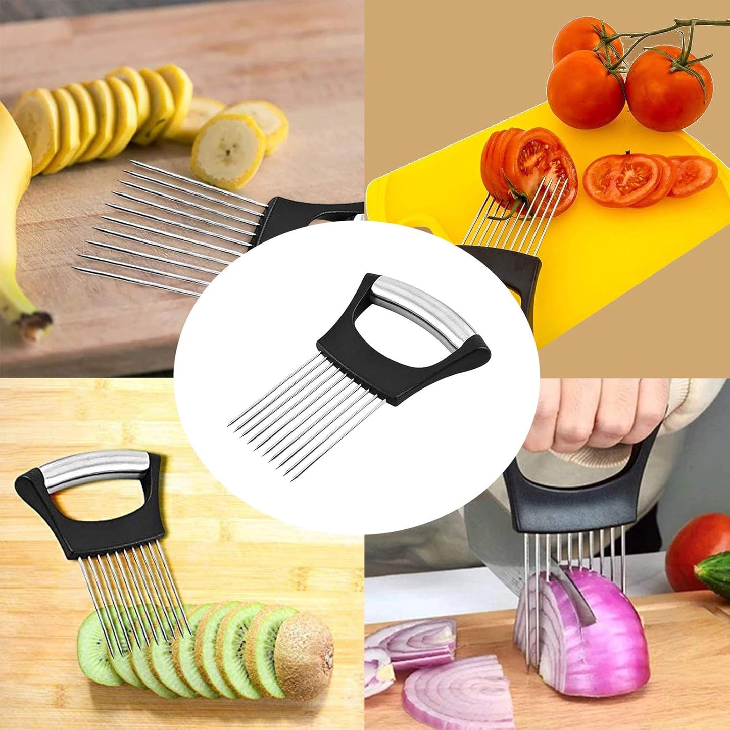 Stainless Steel Onion Slicer Holder / Vegetable Cutter for Onions, Tomatoes, Avocados & Eggs | Easy Kitchen Prep Tool