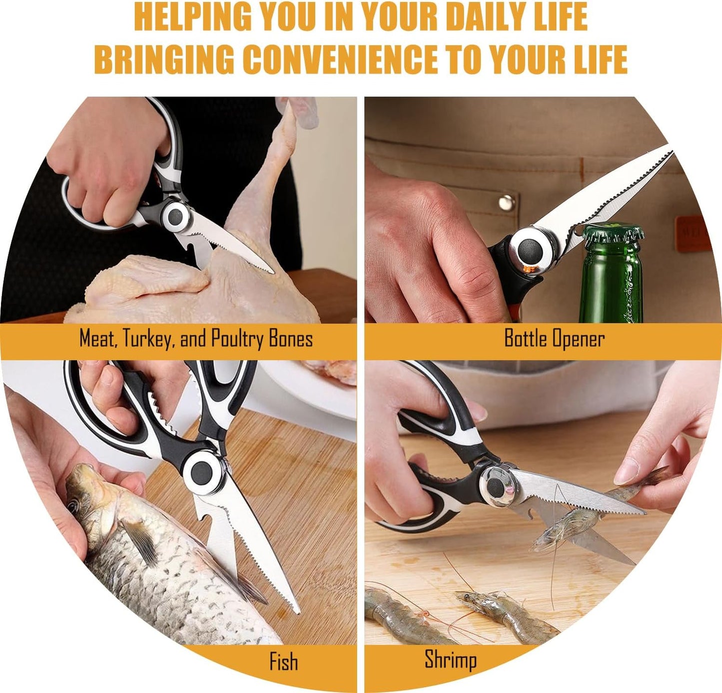 2 Pack Heavy Duty Kitchen Scissors | Stainless Steel Kitchen Shears for Meat, Chicken & Seafood | Dishwasher Safe Multi-Purpose Cooking Scissors