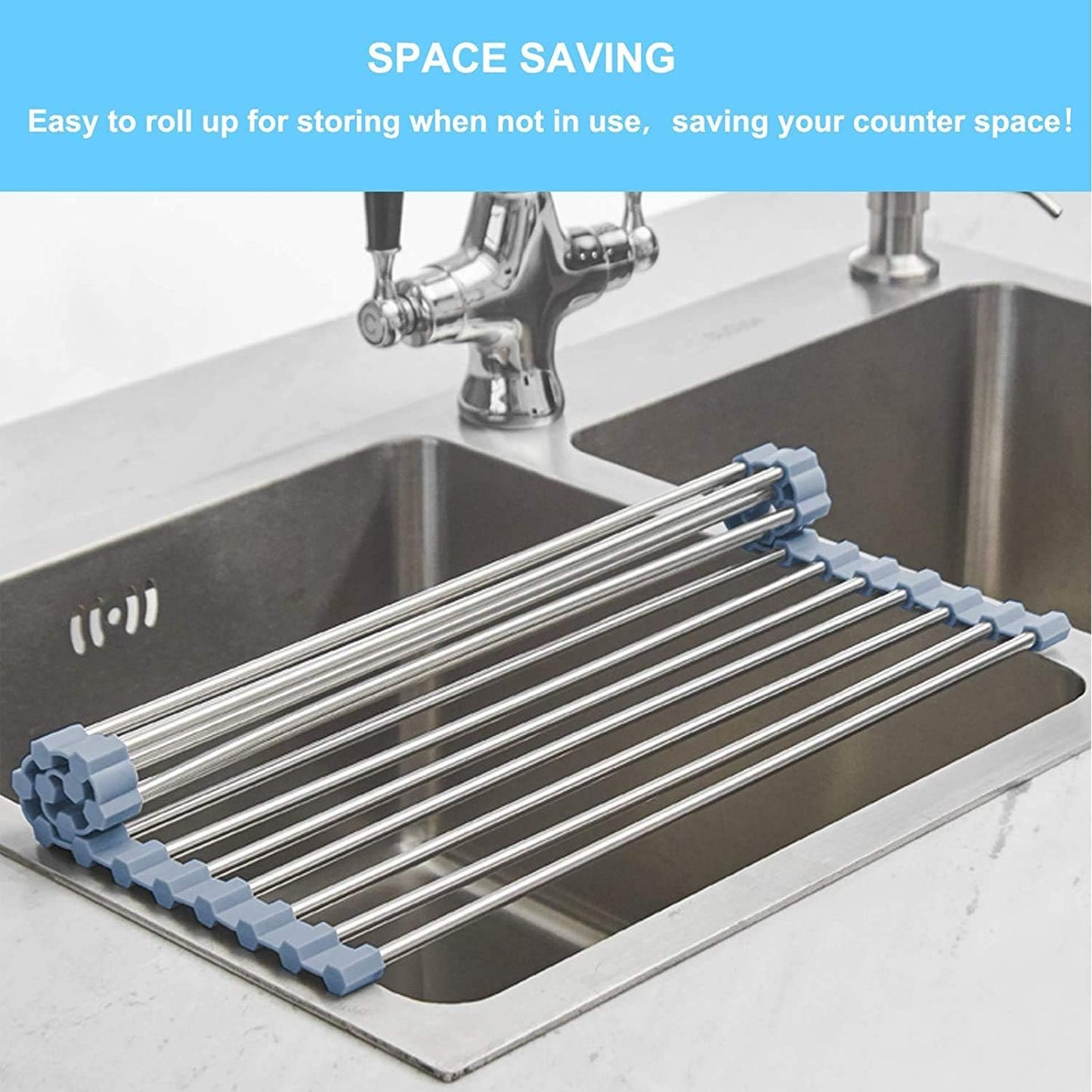 Roll Up Dish Drying Rack Over Sink | Foldable Stainless Steel Dish Drainer for Kitchen Sink Counter Storage