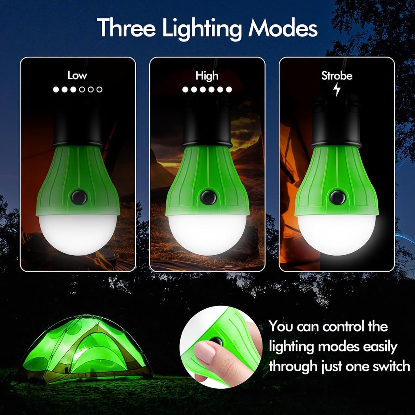 4 Pack Portable LED Camping Lantern | Clip Hook Emergency Tent Light for Hiking, Backpacking & Power Outages