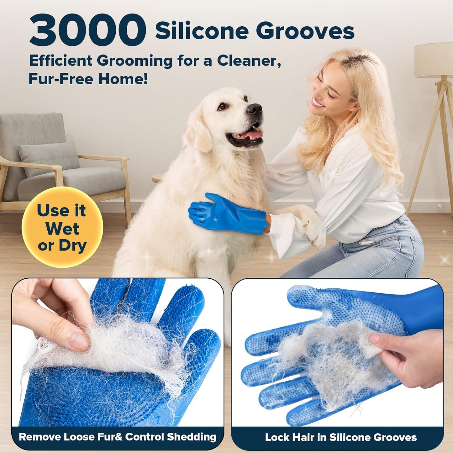 6PCS Pet Grooming Kit for Dogs & Cats | Dog Bath Brush & Grooming Gloves | Pet Washing & Shedding Tool Set
