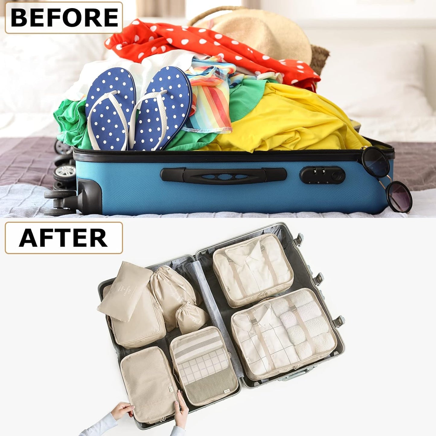 8PCS Packing Cubes Set for Travel | Luggage Organizer Bags with Shoe, Toiletry & Laundry Bags