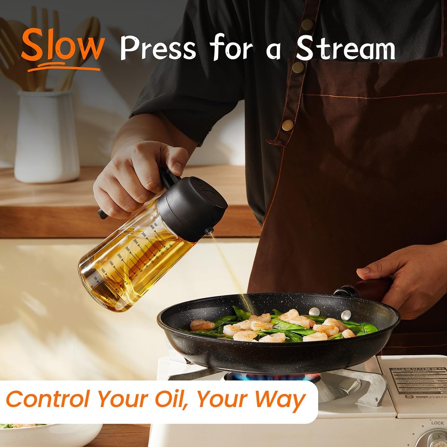 16oz Glass Olive Oil Sprayer & Dispenser 2-in-1 | Oil Spray Bottle for Air Fryer, Cooking, Salad & BBQ | Kitchen Gadget
