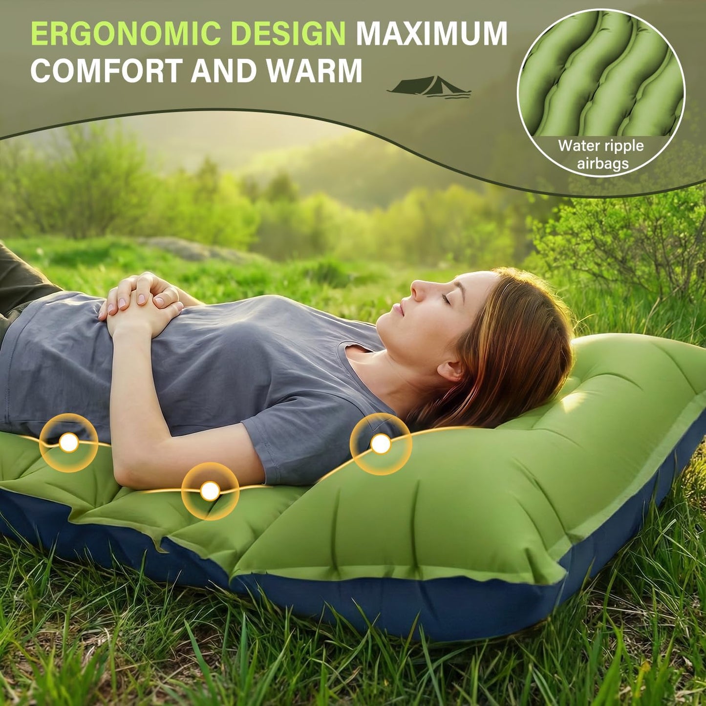 Ultralight Camping Sleeping Pad with Pillow & Foot Pump | Compact Inflatable Camping Mat for Backpacking, Hiking & Travel