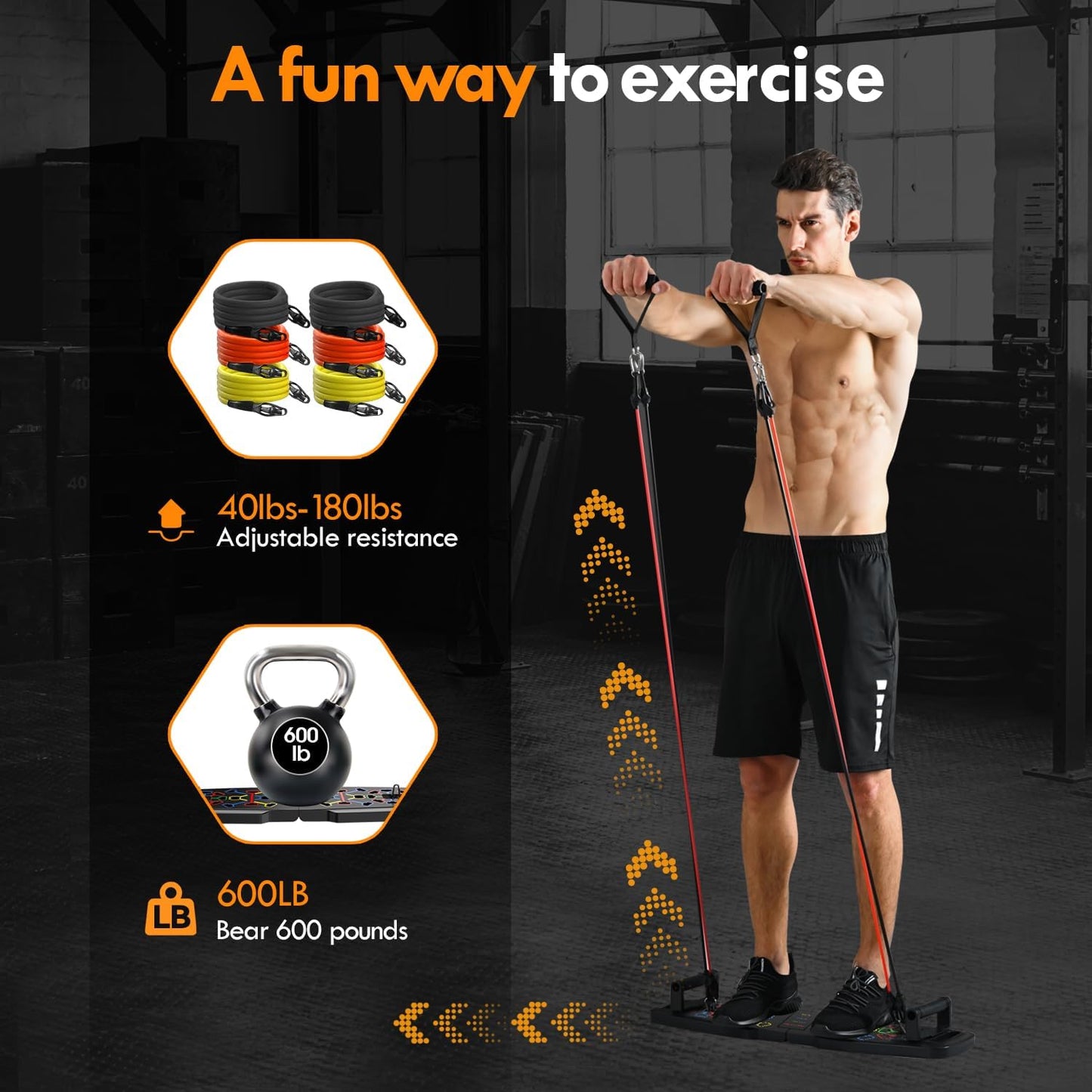 Push Up Board Home Gym Set | Portable Full Body Workout Equipment with Resistance Bands, Pilates Bar & Ab Roller