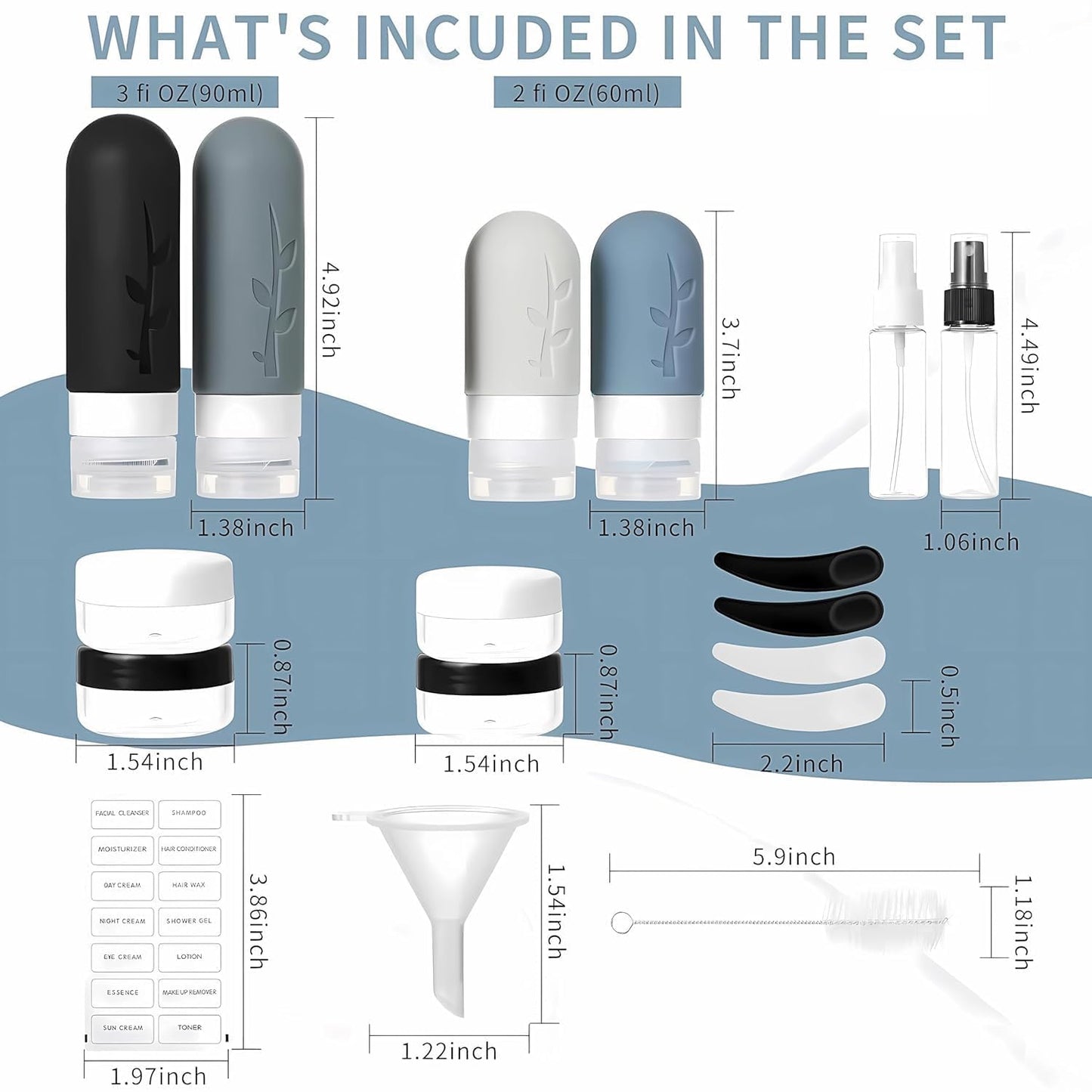 18 Pack TSA Approved Travel Bottles | Leak Proof Silicone Toiletry Containers for Shampoo, Conditioner & Liquids