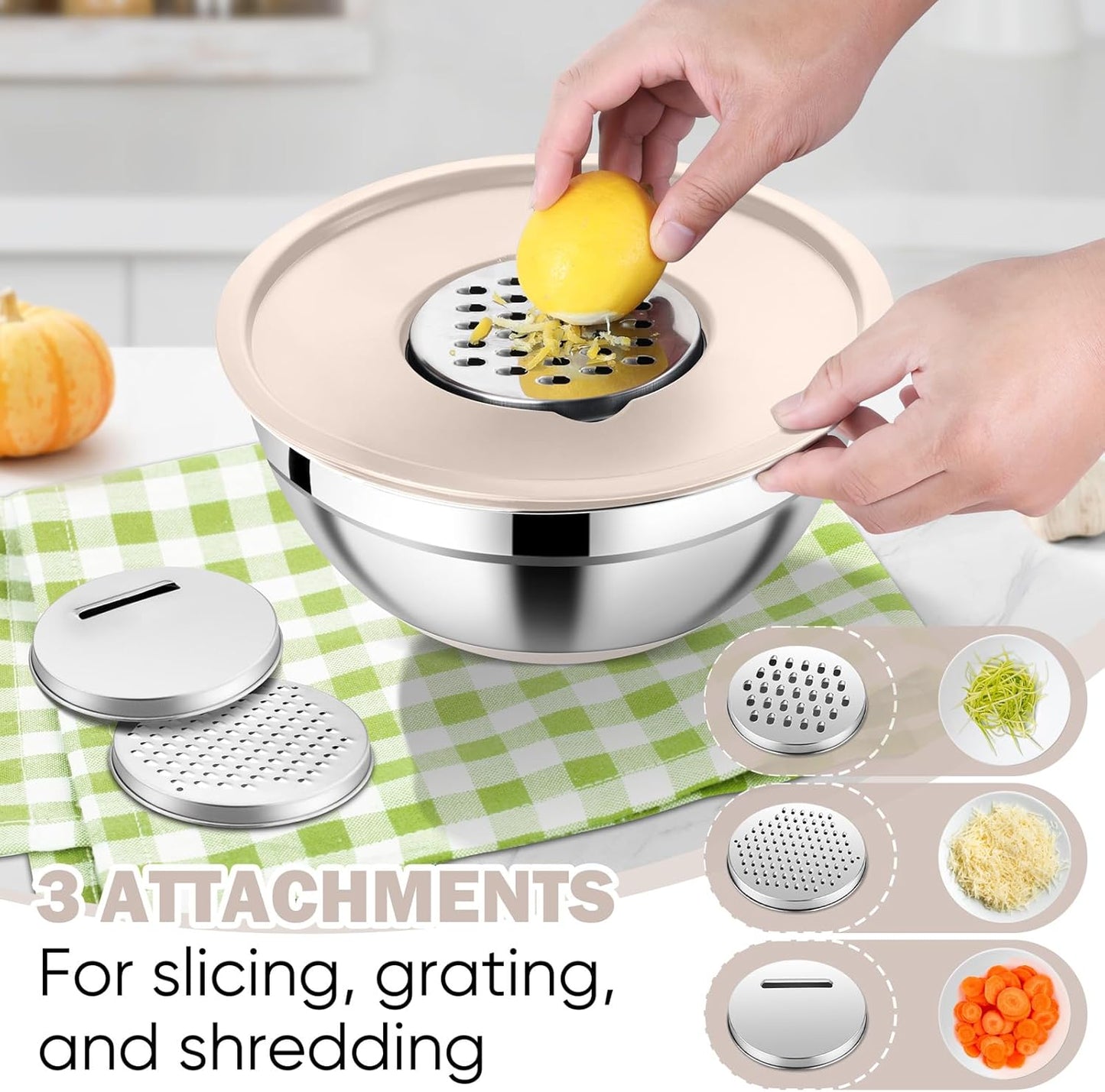 25PCS Stainless Steel Mixing Bowls Set with Lids | Nesting Prep Bowls with Grater Attachments & Non-Slip Bottoms | Kitchen Food Storage & Serving Set