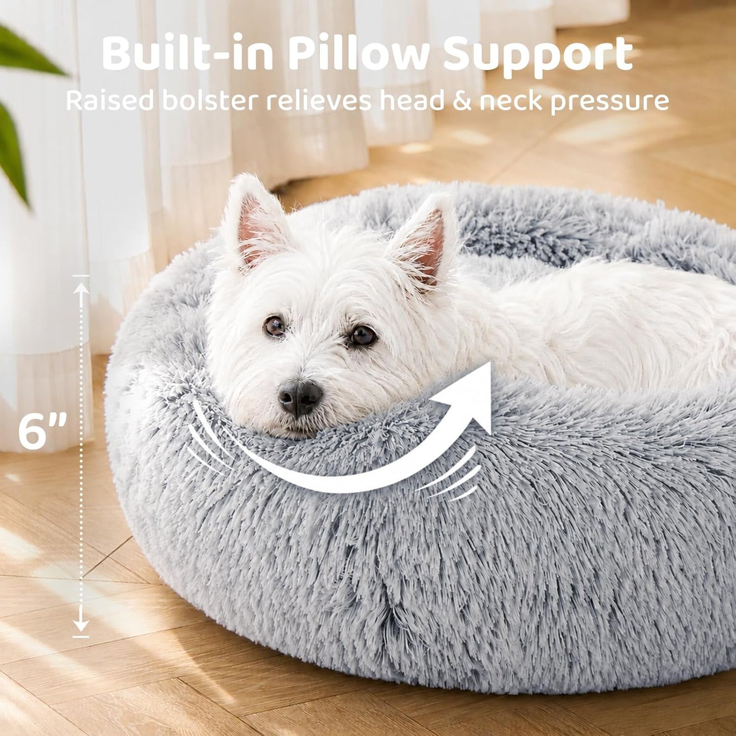 Calming Donut Dog Bed 23" | Anti-Anxiety Fluffy Pet Bed for Small & Medium Dogs and Cats