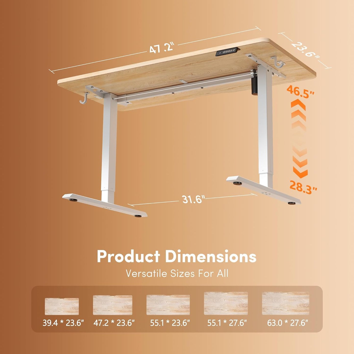 Electric Standing Desk 48x24 Inch | Height Adjustable Sit Stand Computer Office Desk | Maple Top & White Frame