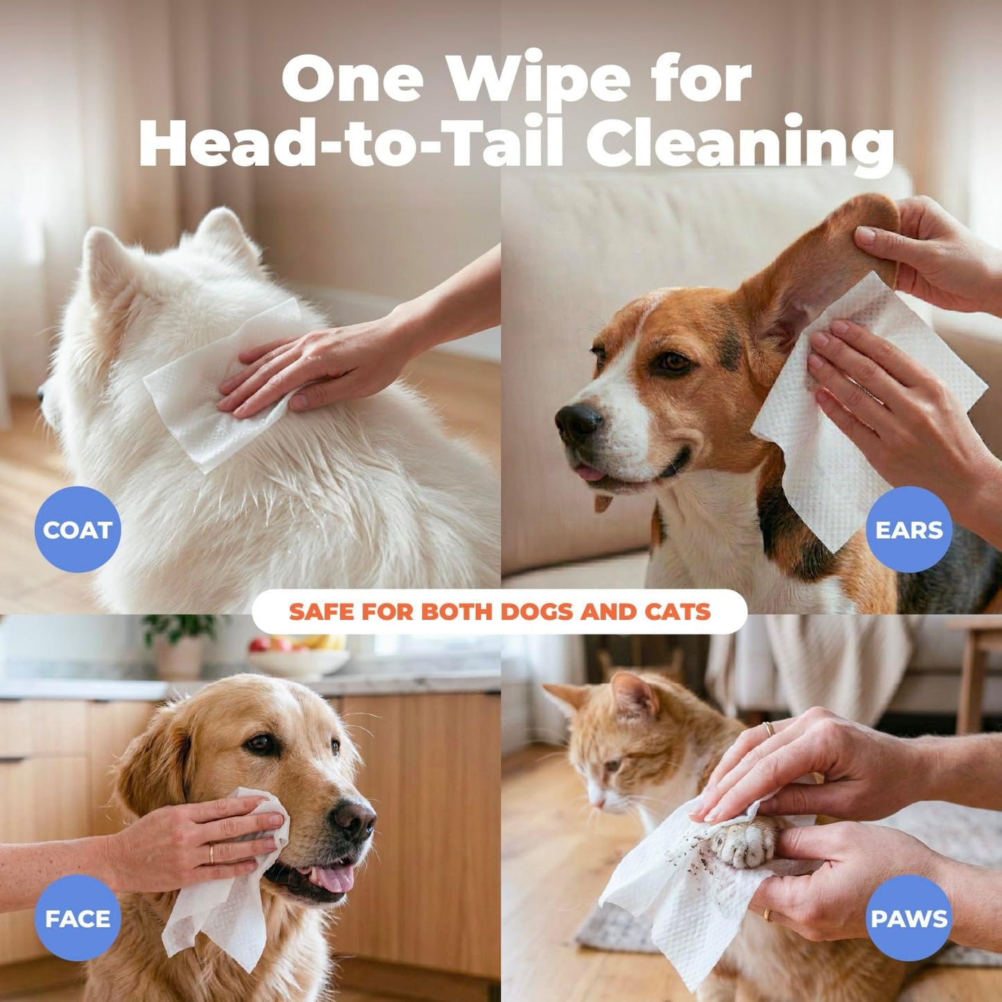 Dog Wipes 100 Count | Deodorizing Paw & Body Wipes with Aloe Vera & Vitamin E for Dogs, Puppies & Cats