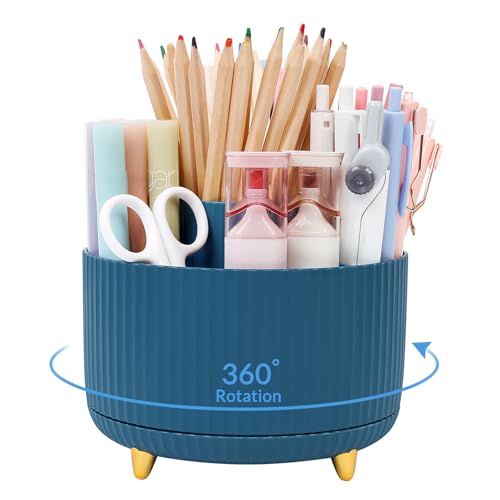 SKYDUE 360 Degree Rotating Desk Organizer 5 Compartment Pen Holder