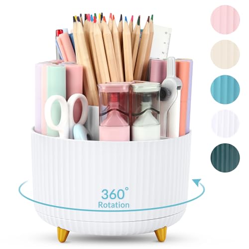 SKYDUE 360 Degree Rotating Desk Organizer 5 Compartment Pen Holder