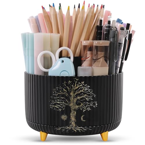 SKYDUE 360 Degree Rotating Desk Organizer 5 Compartment Pen Holder