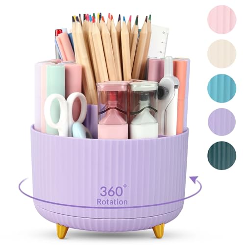 SKYDUE 360 Degree Rotating Desk Organizer 5 Compartment Pen Holder