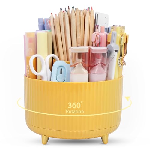 SKYDUE 360 Degree Rotating Desk Organizer 5 Compartment Pen Holder