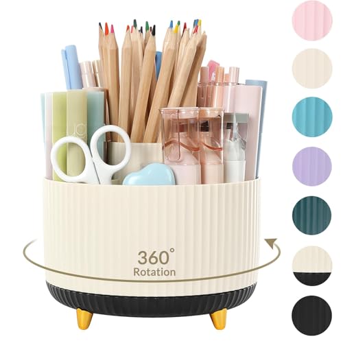 SKYDUE 360 Degree Rotating Desk Organizer 5 Compartment Pen Holder
