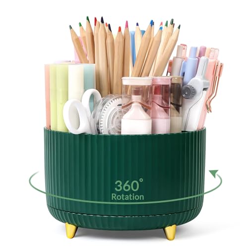 SKYDUE 360 Degree Rotating Desk Organizer 5 Compartment Pen Holder
