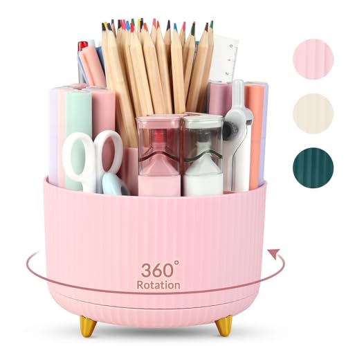 SKYDUE 360 Degree Rotating Desk Organizer 5 Compartment Pen Holder