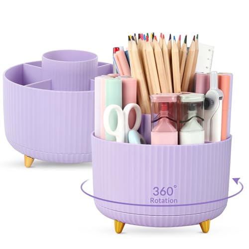 SKYDUE 360 Degree Rotating Desk Organizer 5 Compartment Pen Holder