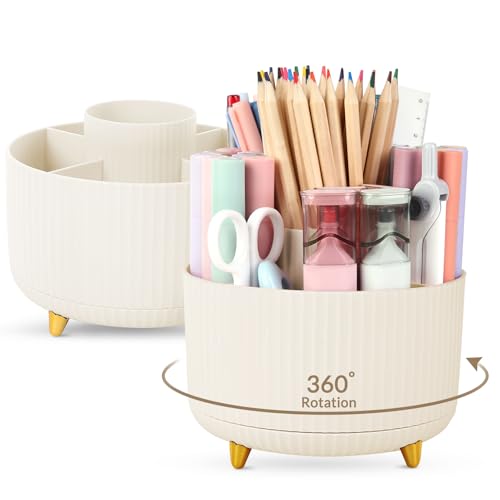 SKYDUE 360 Degree Rotating Desk Organizer 5 Compartment Pen Holder