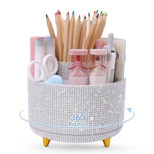 SKYDUE 360 Degree Rotating Desk Organizer 5 Compartment Pen Holder