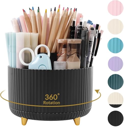 SKYDUE 360 Degree Rotating Desk Organizer 5 Compartment Pen Holder