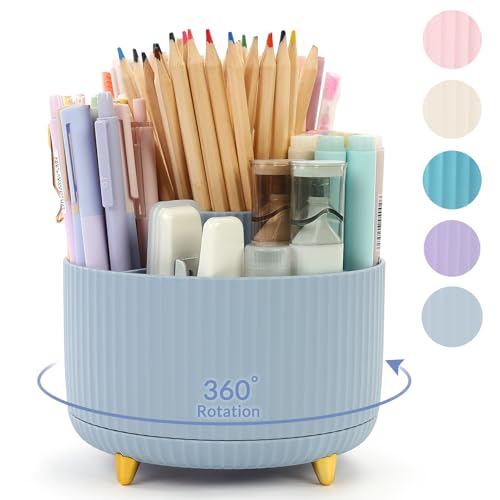 SKYDUE 360 Degree Rotating Desk Organizer 5 Compartment Pen Holder