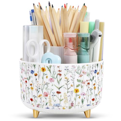 SKYDUE 360 Degree Rotating Desk Organizer 5 Compartment Pen Holder