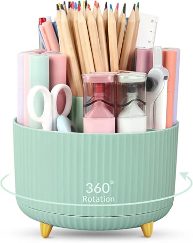 SKYDUE 360 Degree Rotating Desk Organizer 5 Compartment Pen Holder