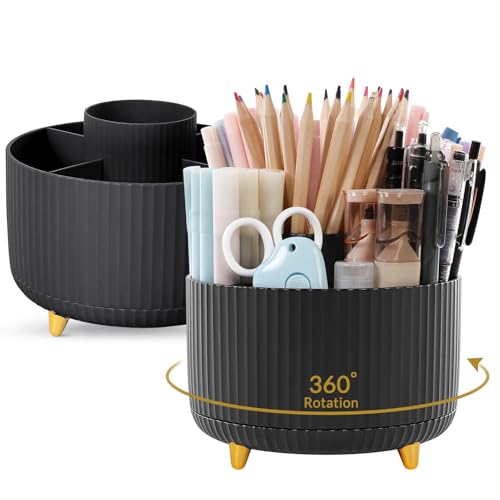 SKYDUE 360 Degree Rotating Desk Organizer 5 Compartment Pen Holder
