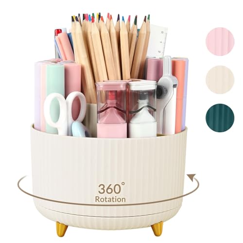 SKYDUE 360 Degree Rotating Desk Organizer 5 Compartment Pen Holder